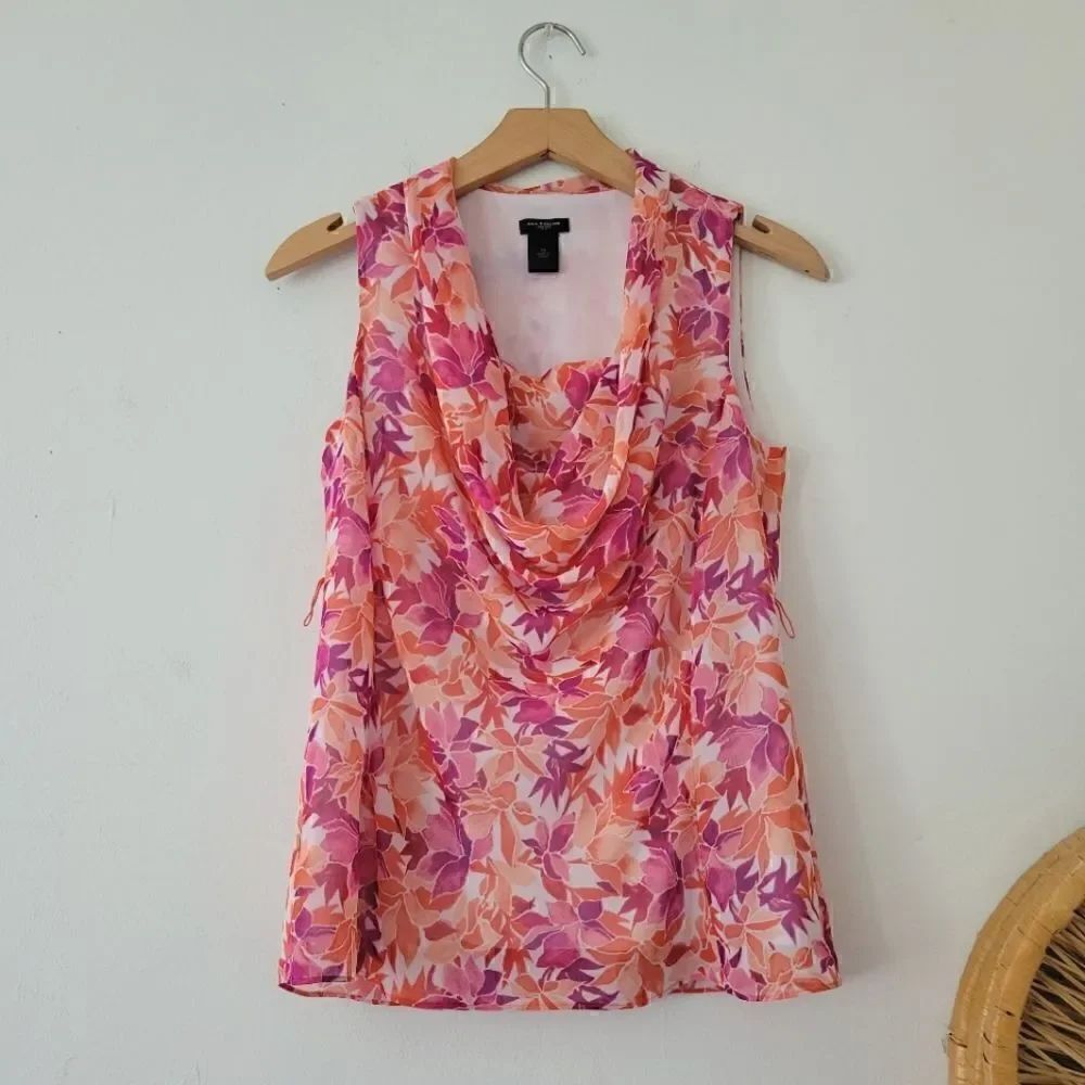 Ann Taylor Pink/Orange Draped Neck Sleeveless Blouse XS Chiffon